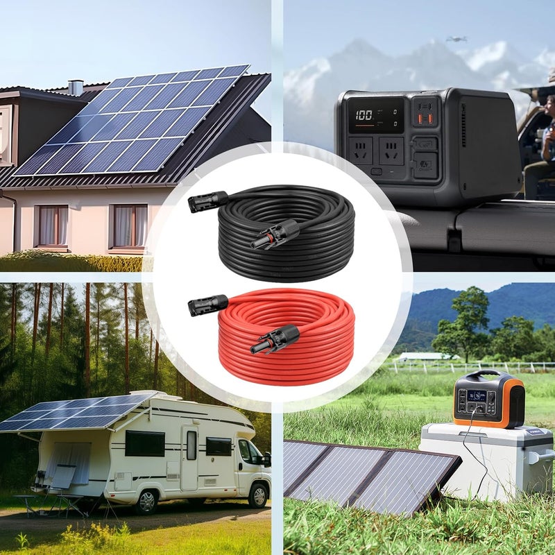 Kimbluth 10 AWG Solar Extension Cable 1FT Black + 1FT Red, Ultra Solar Panel Wire Male to Female Tinned Copper Wire for Solar Panel, Automotive, RV, Boat, Outdoors, Black&Red - Image 5